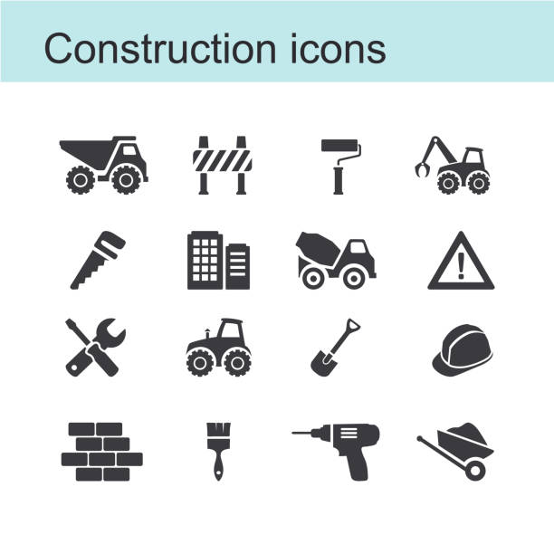 ilustraciones, imágenes clip art, dibujos animados e iconos de stock de icono de construcción - tools for construction