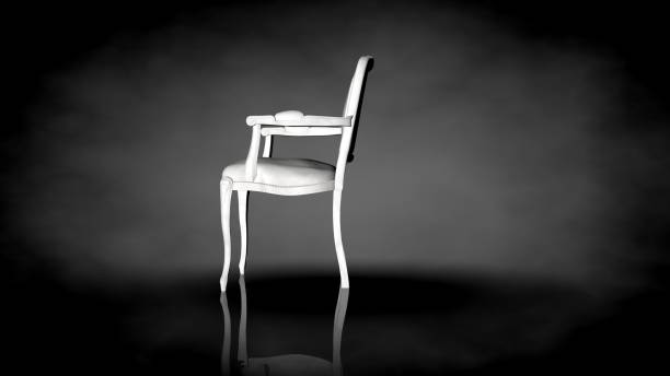 istock 3d rendering of a white chair on a black background 909019664