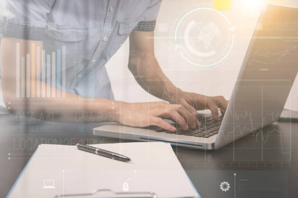 istock Business working with computer analysis graph stock market trading with stock chart data, financial and investment concept. 909020024