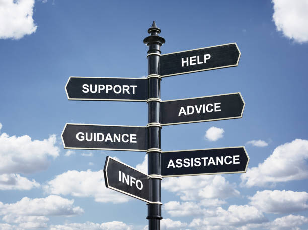 Help, support, advice, guidance, assistance and info crossroad signpost Help, support, advice, guidance, assistance and info crossroad signpost business concept guidance stock pictures, royalty-free photos & images