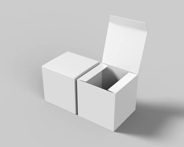 istock Blank white cube product packaging paper cardboard box. 3d render illustration. 909030296