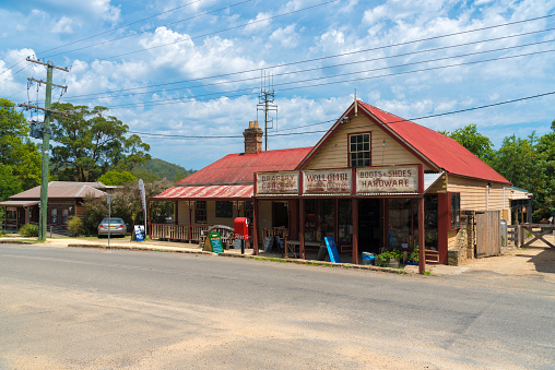 Wollombi, NSW, Australia- December 18, 2017 : Street view of historical old village of Wollombi, in the Hunter Region of New South Wales, Australia.