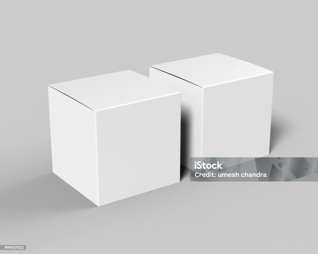Blank white cube product packaging paper cardboard box. 3d render illustration. Cube Shape Stock Photo