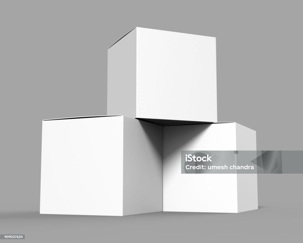 Blank white cube product packaging paper cardboard box. 3d render illustration. Cube Shape Stock Photo