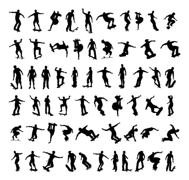 Skater Silhouettes A big set of high quality silhouettes of skaters doing tricks on their skateboards skateboarding stock illustrations