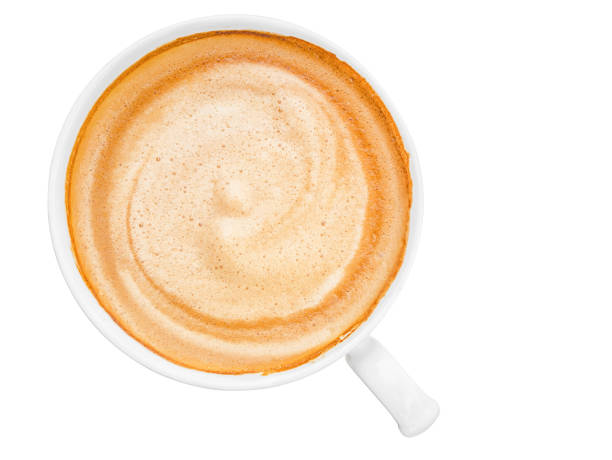 istock hot coffee cappuccino or latte coffee top view isolated on white background with clipping path 909038082