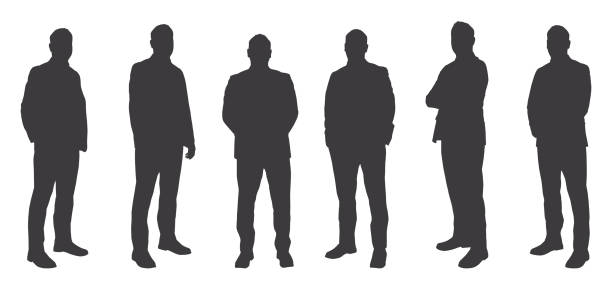 Six Men Sihouettes Vector of Six Men Sihouettes standing stock illustrations