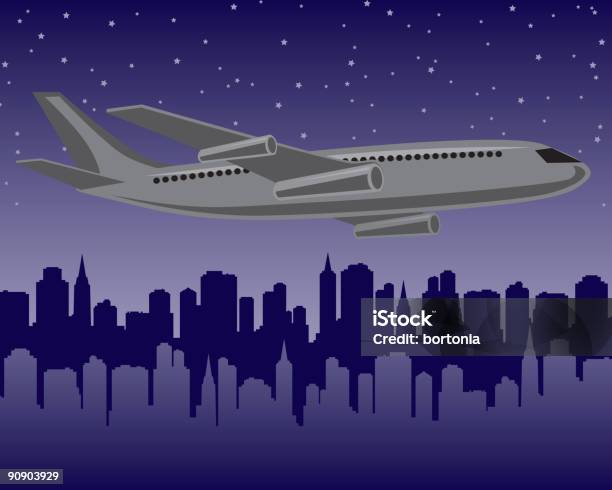 Flugzeug Bei Nacht Stock Vektor Art und mehr Bilder von Abenddämmerung - Abenddämmerung, Architektur, Außenaufnahme von Gebäuden