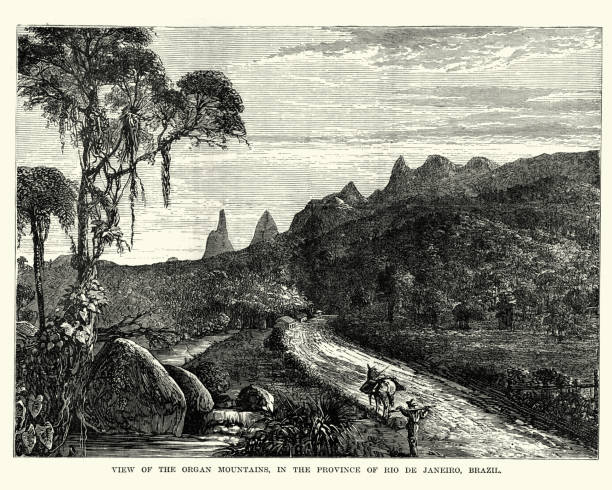 Vintage engraving of Organ Mountains, Rio De Janeiro, Brazil , 19th Century