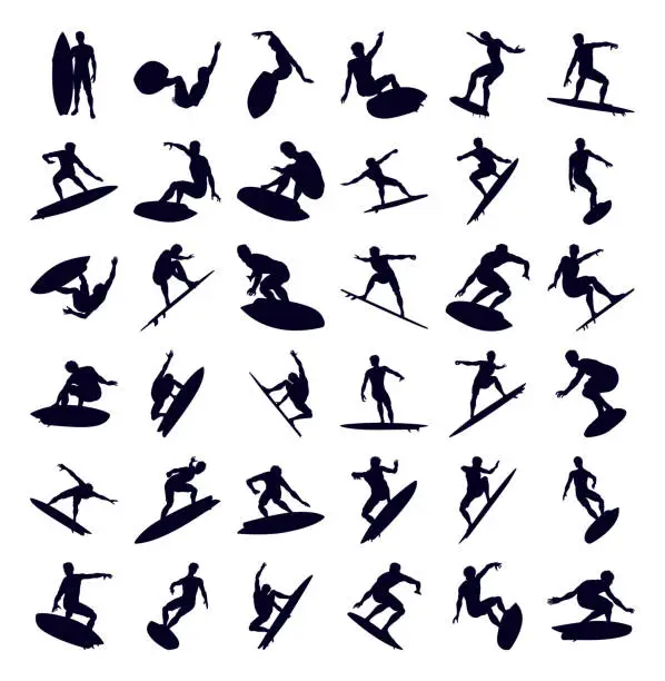 Vector illustration of High Quality Surfer Silhouettes