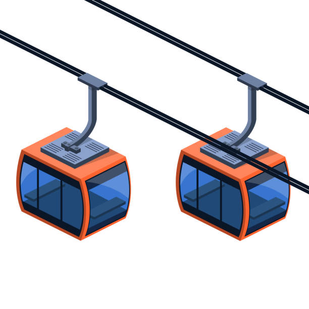 изометрический 3d вектор иллюстрации фуни�кулер кабель для зимнего туризма - ski lift overhead cable car gondola mountain stock illustrations