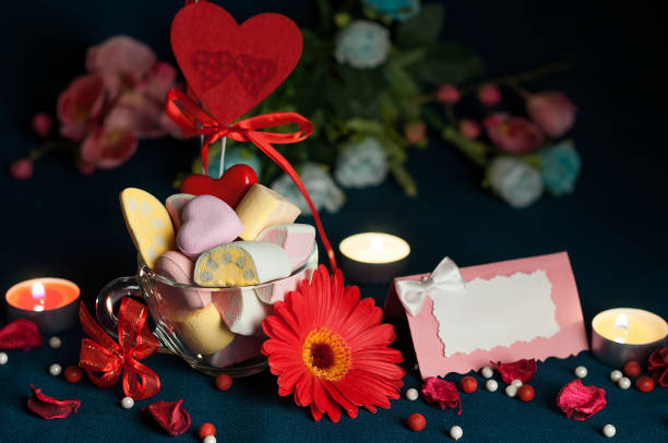 istock marshmallow, beautiful bright red accessories for Valentine's Day 909045446