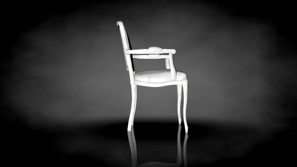 istock 3d rendering of a white chair on a black background 909048810
