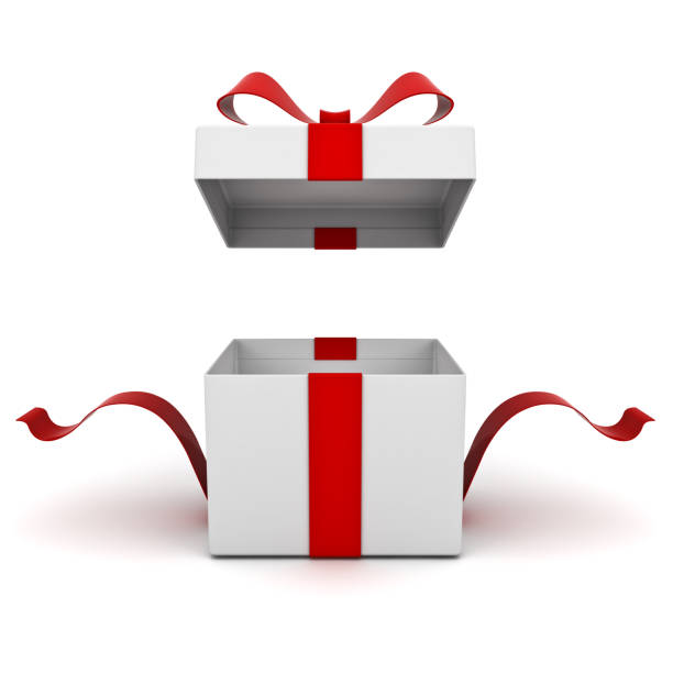 istock Open gift box , present box with red ribbon bow isolated on white background with shadow 909049574