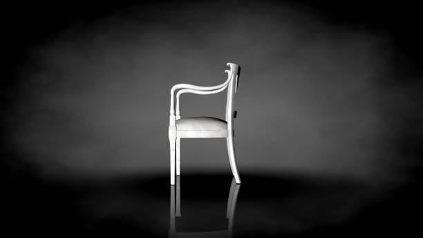 istock 3d rendering of a white chair on a black background 909049926
