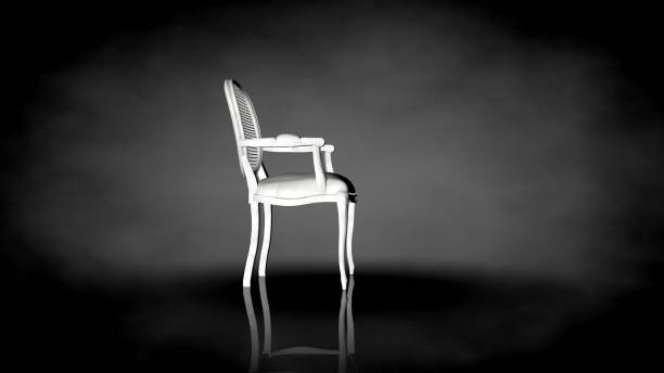 istock 3d rendering of a white chair on a black background 909052754