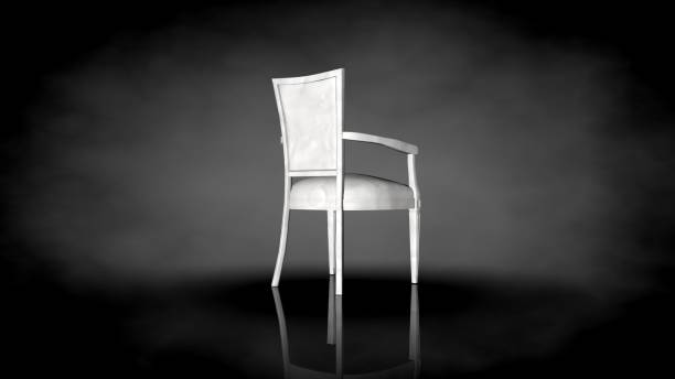 istock 3d rendering of a white chair on a black background 909053110
