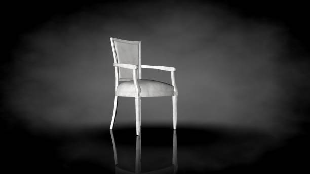 istock 3d rendering of a white chair on a black background 909053334