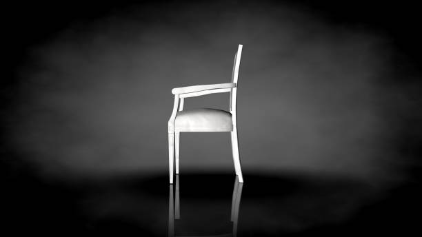 istock 3d rendering of a white chair on a black background 909053670