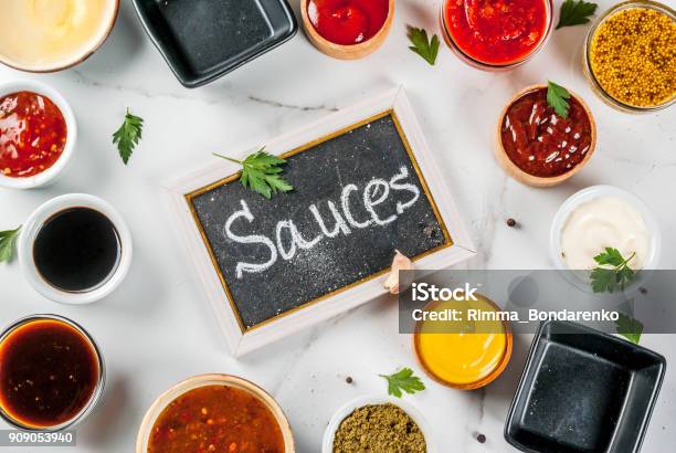 Set Of Different Sauces Stock Photo - Download Image Now - Above, Backgrounds, Barbecue - Meal