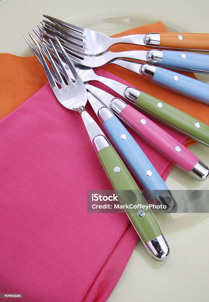 Group of colorful forks  Color Image Stock Photo