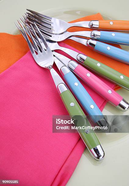 Group Of Colorful Forks Stock Photo - Download Image Now - Color Image, Fork, In A Row