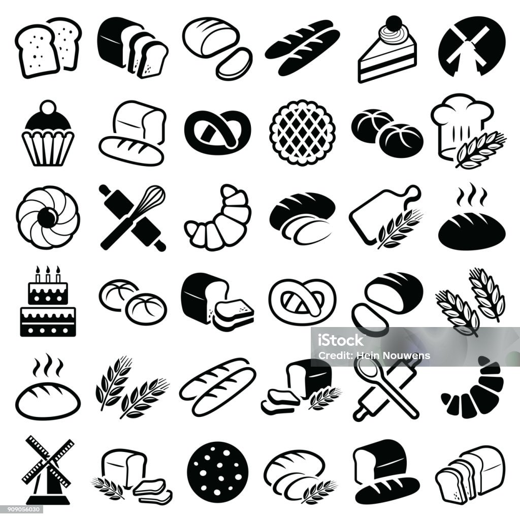 Bakery icons Bakery icon collection - vector outline illustration and silhouette Icon Symbol stock vector