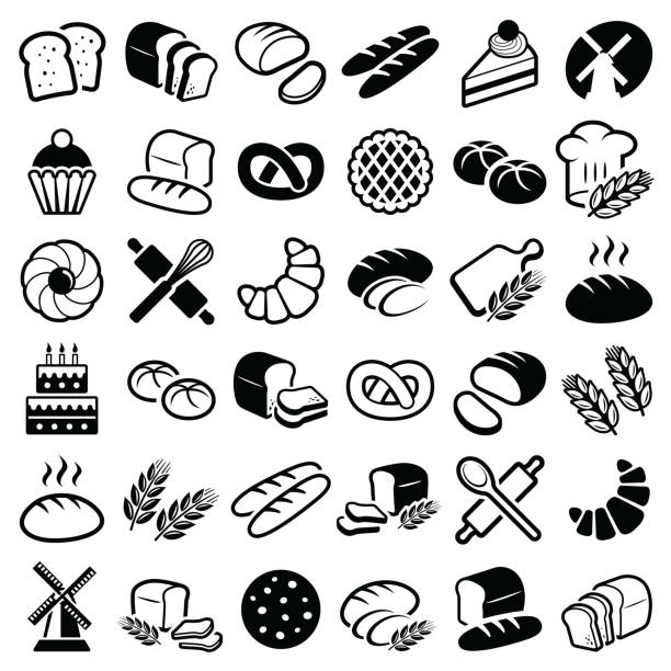 Bakery icons Bakery icon collection - vector outline illustration and silhouette bakery stock illustrations