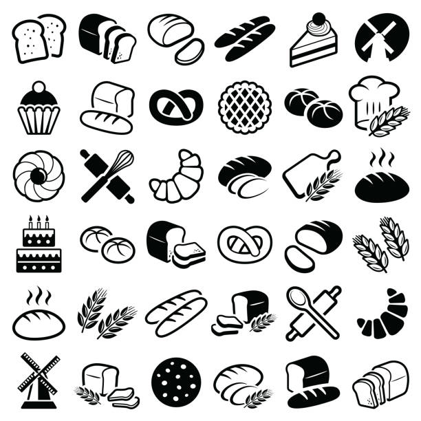 Bakery icons Bakery icon collection - vector outline illustration and silhouette bakery silhouettes stock illustrations