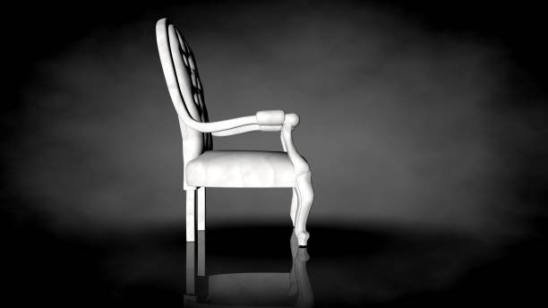 istock 3d rendering of a white chair on a black background 909057284