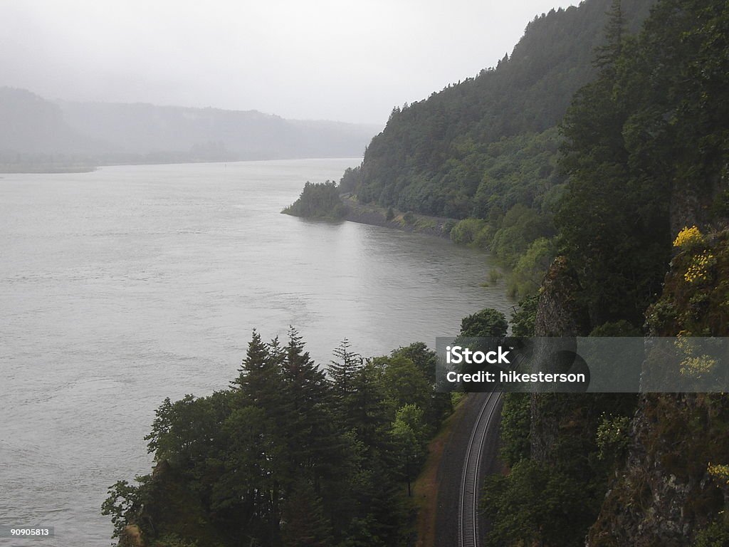 Columbia Gorge and Railroad Tracks  Cliff Stock Photo