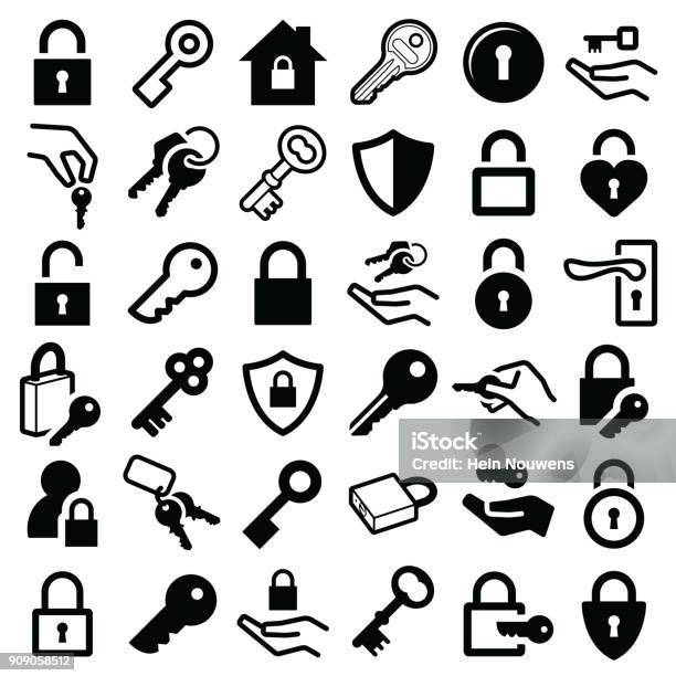 Lock And Key Icons Stock Illustration - Download Image Now - Key, Icon Symbol, Lock