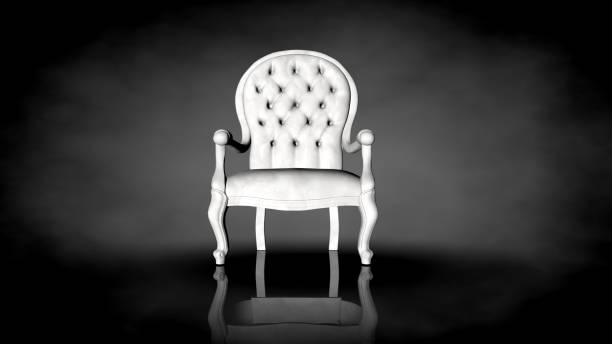 istock 3d rendering of a white chair on a black background 909059768