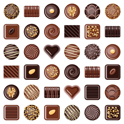 Chocolate pralines candies icon collection - vector color illustration