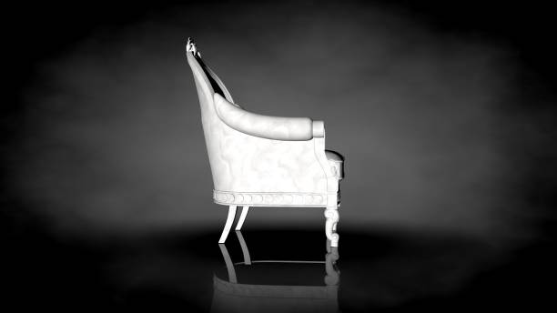 istock 3d rendering of a white chair on a black background 909061698