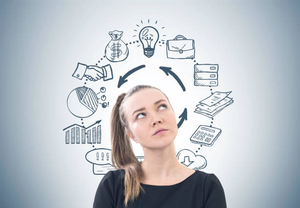 istock Pensive woman with a ponytail, business schedule 909069610