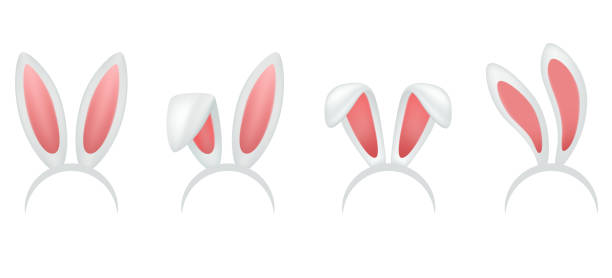 пасхальный кролик уши костюм. реалистичный набор заяц оголовья. к�ролик уши шляпу изолированы на белом фоне. элемент праздничной повязки. ве - easter easter bunny fun humor stock illustrations