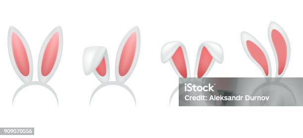 Easter Bunny Ears Costume Realistic Hare Headband Set Rabbit Ears Hat Isolated On White Background Element Of Festive Dressing Vector Illustration Stock Illustration - Download Image Now