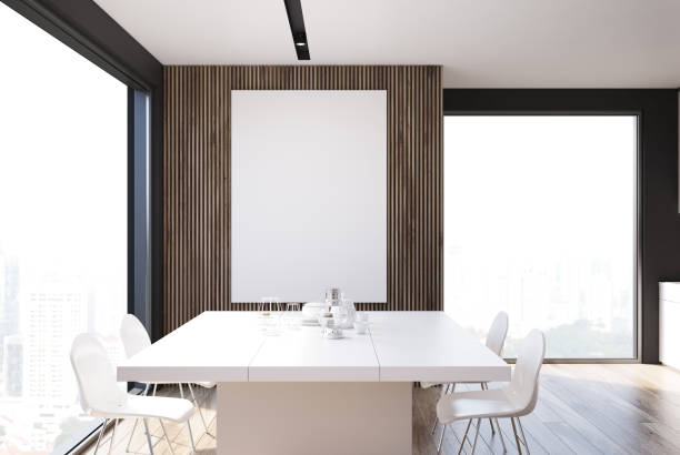 istock Gray and wooden dining room 909075162
