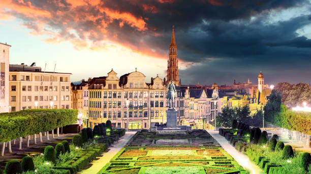 istock Brussels cityscape at night,  Belgium panorama skyline 909075294