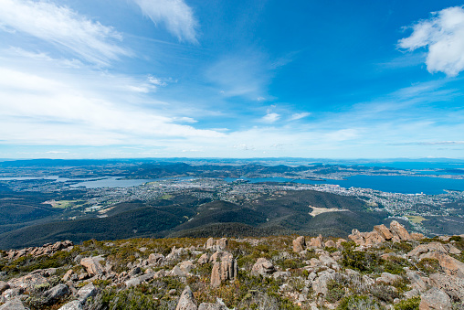 View from top of Mt.Wellington in Hobart city, Tasmania island, Australia.