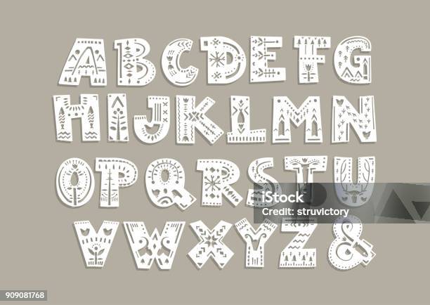 Cut Out Letters With Scandinavian Patterns For A Laser Cutting Template Of Paper And Vinyl Stock Illustration - Download Image Now