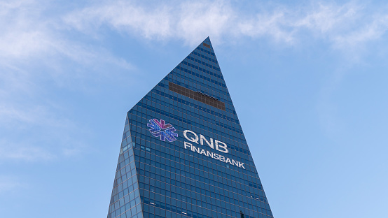 Istanbul, Turkey - ovember 2017: QNB Finansbank headquarters in Levent district