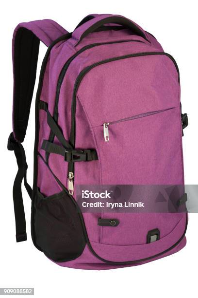 Purple Violet Backpack Isolated Over White Background Stock Photo - Download Image Now