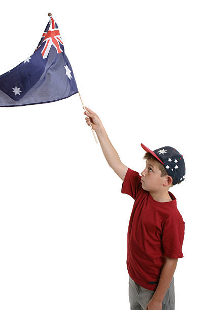 istock Child waving Australian flag 90909073