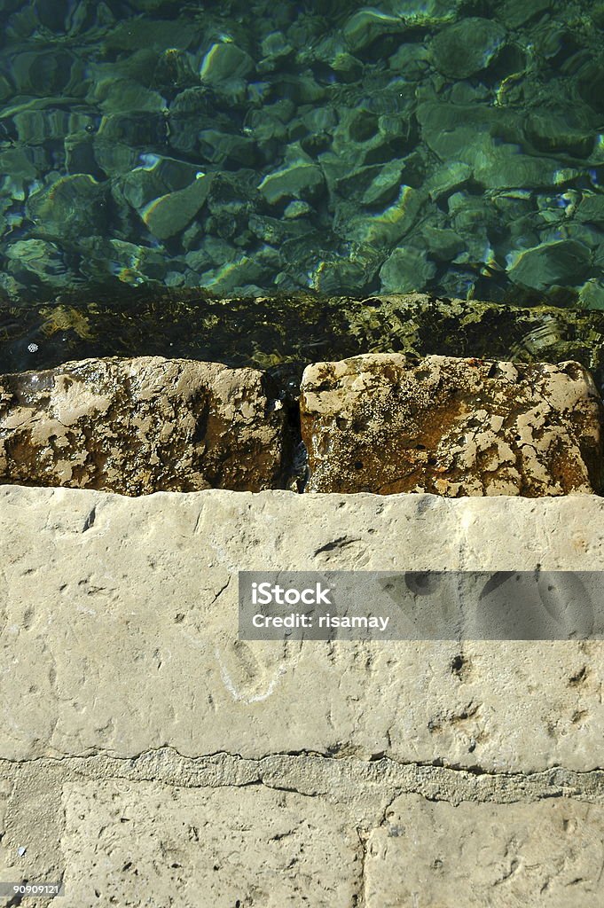 Stone Stairs, Cavtat, Croatia. An old stone stairway leading down into the harbor at Cavtat, near Dubrovnik. Some grain; intentional. Abstract Stock Photo