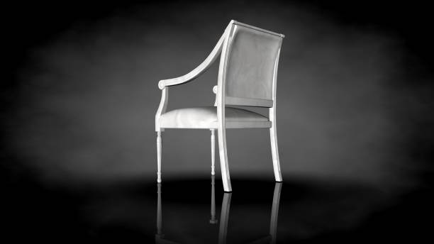 istock 3d rendering of a white chair on a black background 909093352