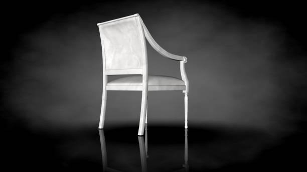 istock 3d rendering of a white chair on a black background 909093632