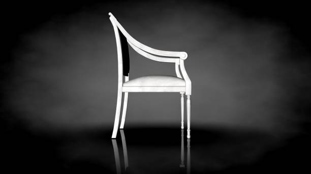 istock 3d rendering of a white chair on a black background 909093696