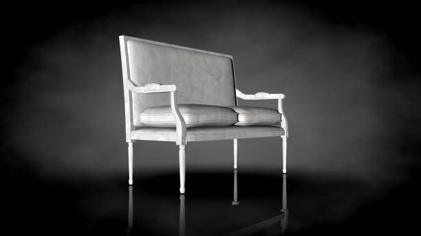 istock 3d rendering of a white chair on a black background 909097102